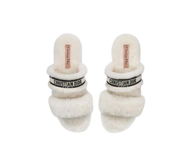 Dior Dior Chez Moi Slide White Embroidered Cotton White Shearling - view 3