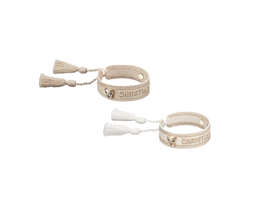 Dior Dior Christian Dior Bracelet Set In Gold-Tone And White Embroidery With Sun Details Matte Gold-Finish Metal