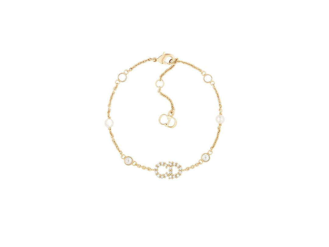 Dior Dior Clair D Lune Bracelet In Gold-Finish Metal With White Resin Pearls And White Crystals