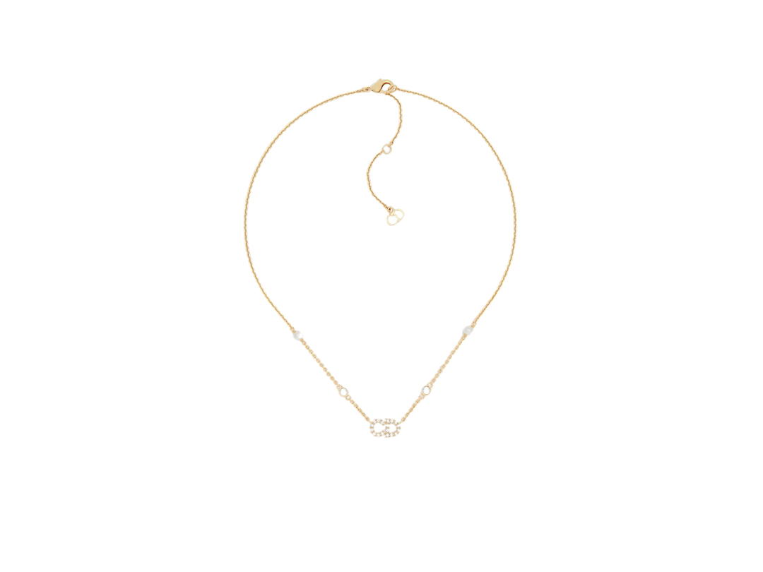 Dior Dior Clair D Lune Necklace In A thin Gold-Finish Metal, White Resin Pearls And White Crystals