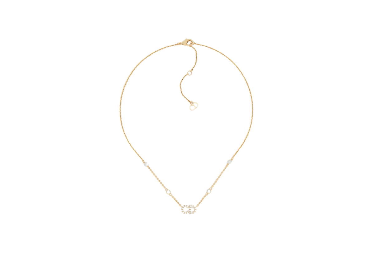 Dior Dior Clair D Lune Necklace In A thin Gold-Finish Metal, White Resin Pearls And White Crystals