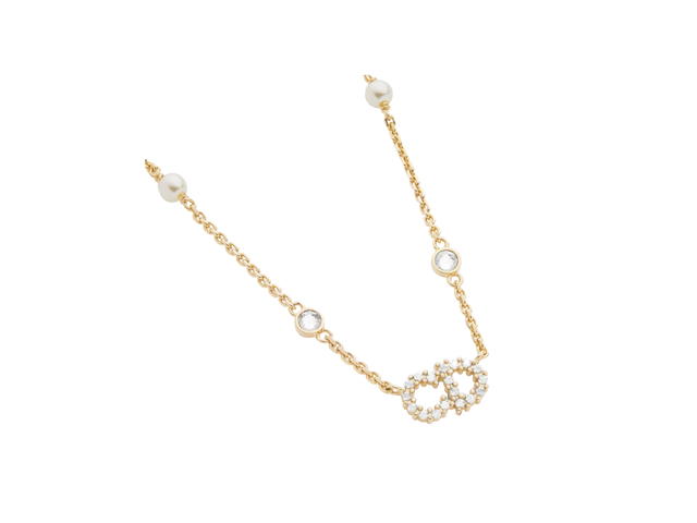 Dior Dior Clair D Lune Necklace In A thin Gold-Finish Metal, White Resin Pearls And White Crystals - view 2