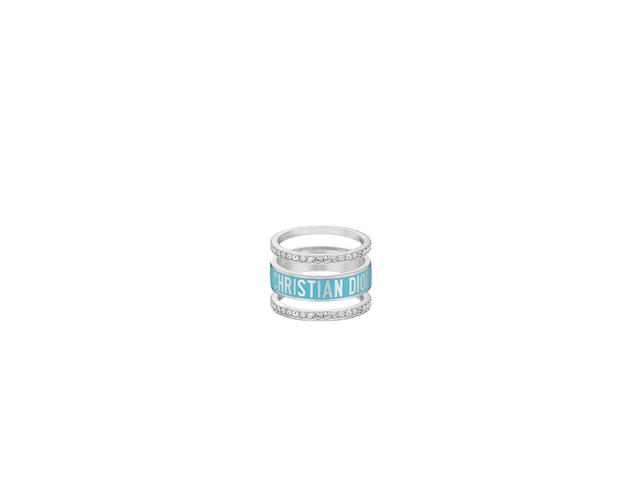 Dior Dior Code Ring Set In Silver-Finish Metal Silver-Tone Crystals And Turquoise Lacquer - view 2