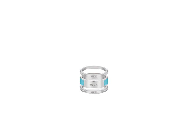Dior Dior Code Ring Set In Silver-Finish Metal Silver-Tone Crystals And Turquoise Lacquer - view 3