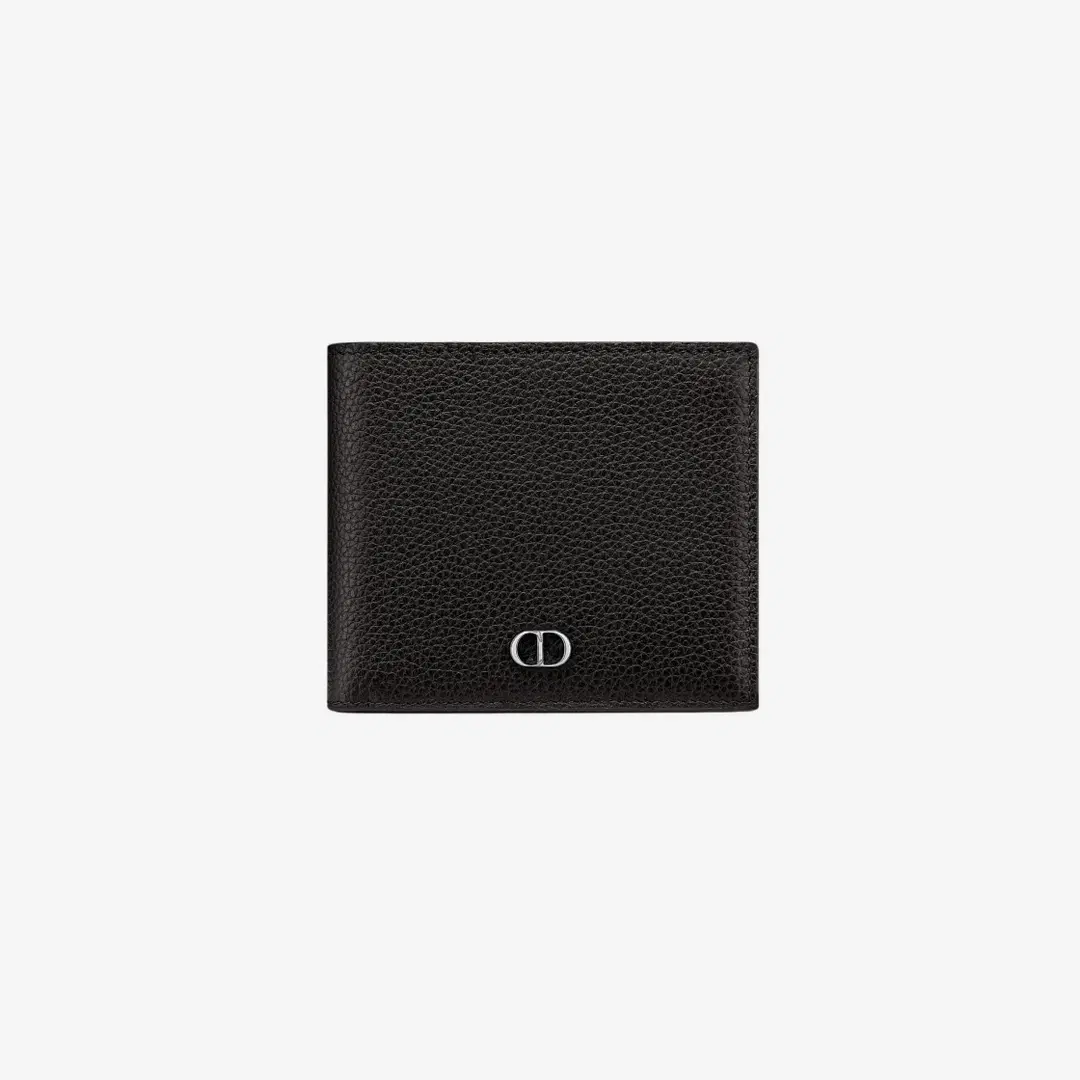 Dior Dior Compact Wallet Grained Calfskin & CD Icon Signature Black
