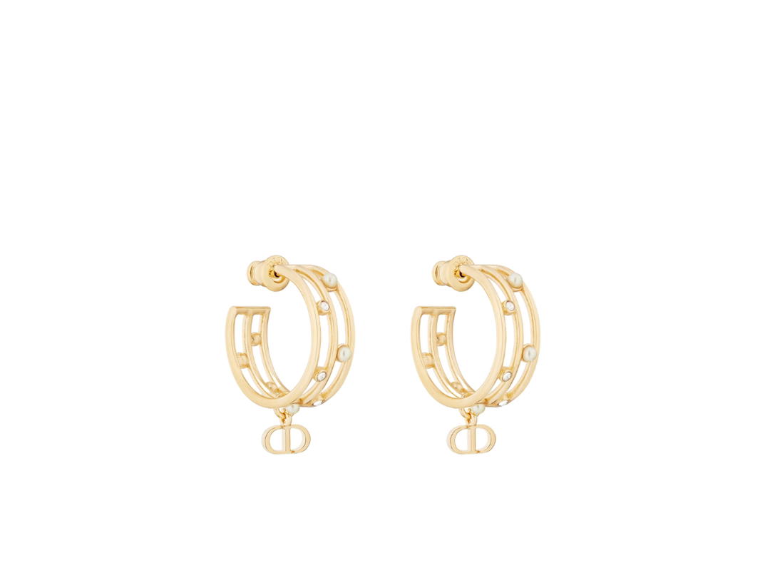 Dior Dior D-Backstage Earrings In Gold-Finish Metal With White Resin Pearls And Silver-Tone Crystals