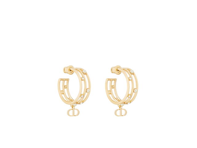 Dior Dior D-Backstage Earrings In Gold-Finish Metal With White Resin Pearls And Silver-Tone Crystals - view 1