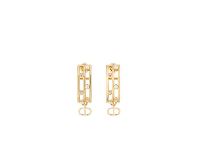 Dior Dior D-Backstage Earrings In Gold-Finish Metal With White Resin Pearls And Silver-Tone Crystals - view 3