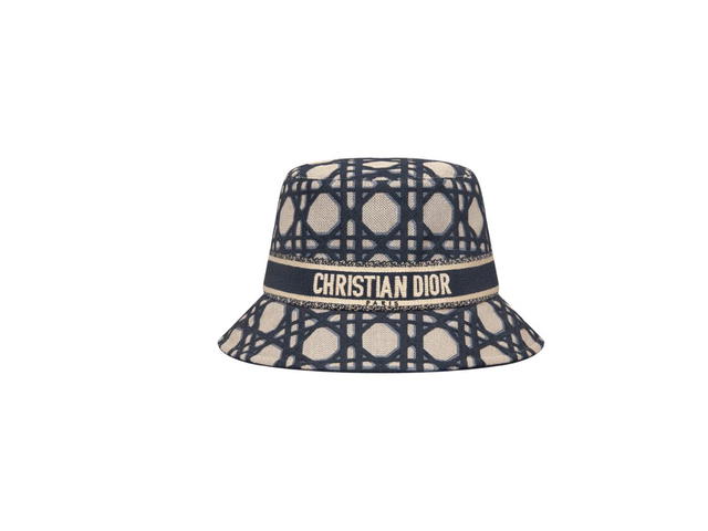 Dior Dior D-Bobby Macrocannage Small Brim Bucket Hat In Beige And Blue Macrocannage Embroidery - view 1