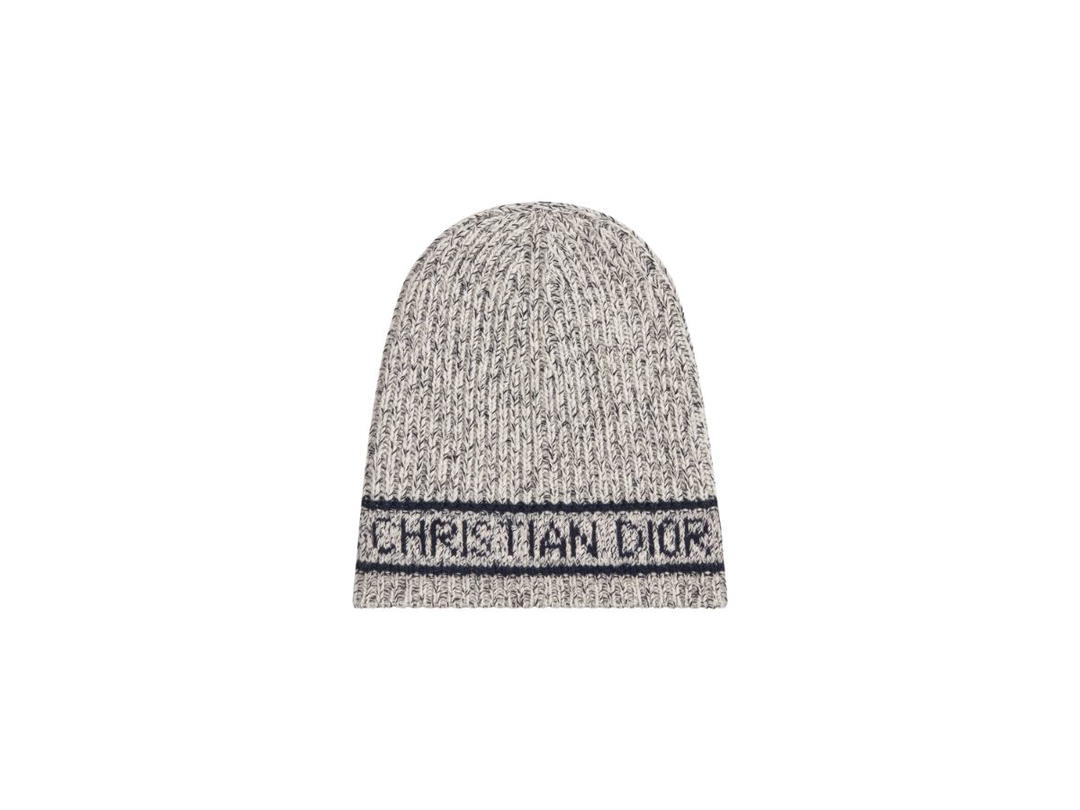 Dior Dior D-White Beanie In Ecru And Navy Blue Virgin Wool And Cashmere Knit