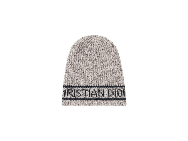 Dior Dior D-White Beanie In Ecru And Navy Blue Virgin Wool And Cashmere Knit - view 2