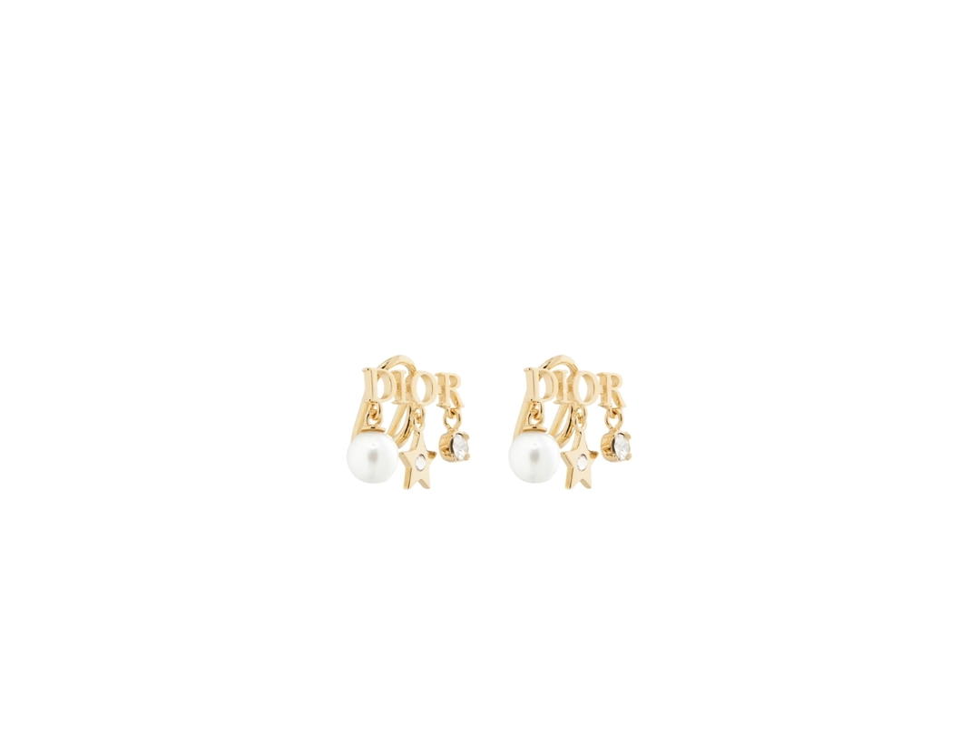 Dior Dior Dio(r)evolution Clip-On Earrings In Star Charm Gold-Finish Metal White Resin Pearls and White Crystals