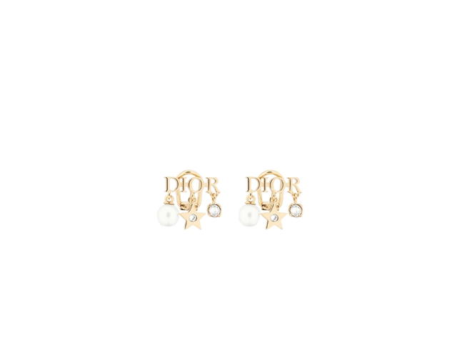 Dior Dior Dio(r)evolution Clip-On Earrings In Star Charm Gold-Finish Metal White Resin Pearls and White Crystals - view 2