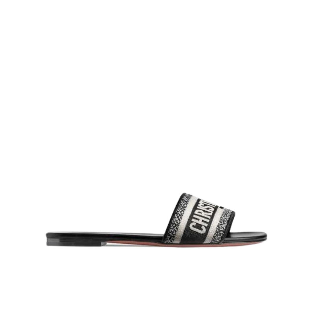 Dior Dior Dway Slide Black and White Embroidered Cotton