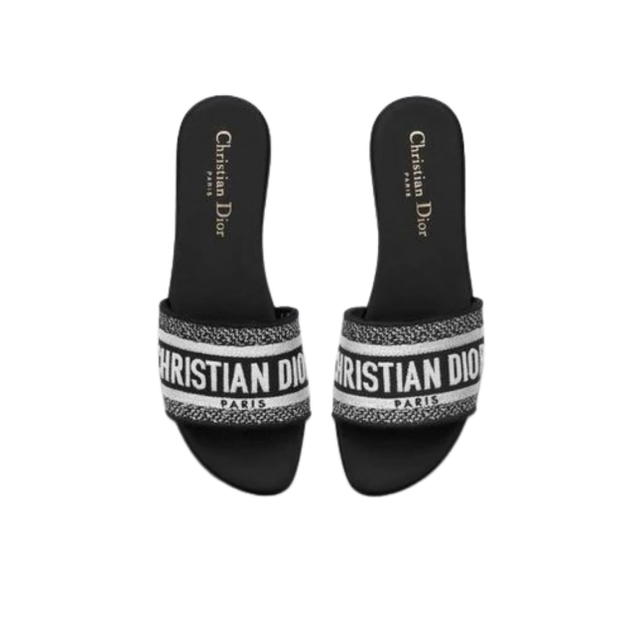 Dior Dior Dway Slide Black and White Embroidered Cotton - view 2