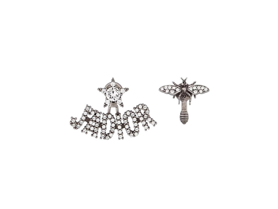 Dior Dior J'adior Earrings In Antique Silver-Finish Metal With White Crystals