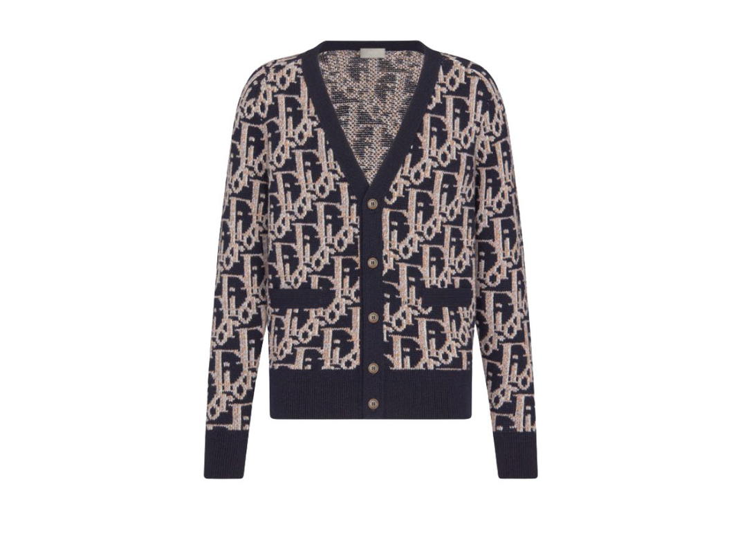 Dior Dior Oblique Cardigan Navy Blue Wool Jacquard