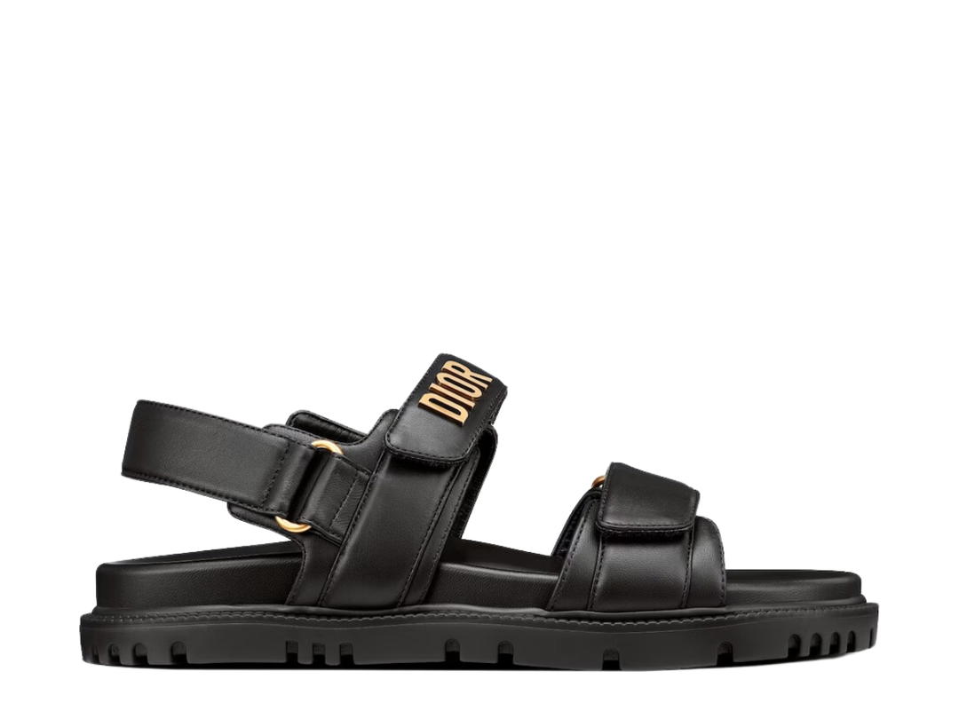 Dior Dior Dioract Sandal In Black Lambskin With Rubber Sole Gold-finish Metal (W)