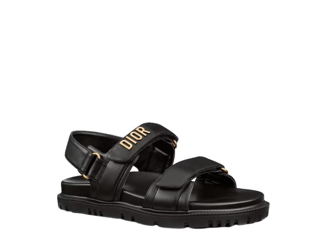 Dior Dior Dioract Sandal In Black Lambskin With Rubber Sole Gold-finish Metal (W) - view 2