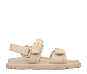 Dior Dioract Sandal In Lambskin With Gold-finish Metal Powder Beige (W)