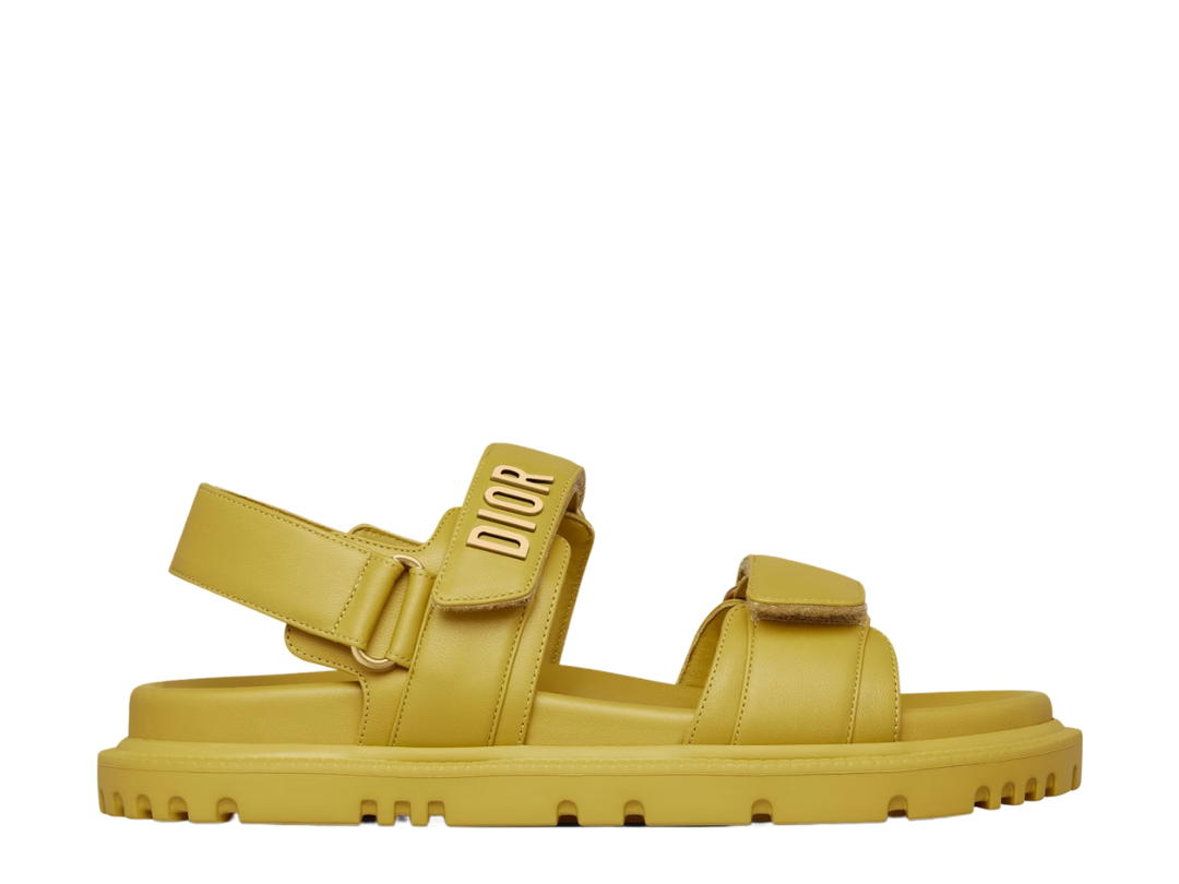 Dior Dior Dioract Sandal In Saffron Yellow Lambskin With Rubber Sole Gold-finish Metal (W)