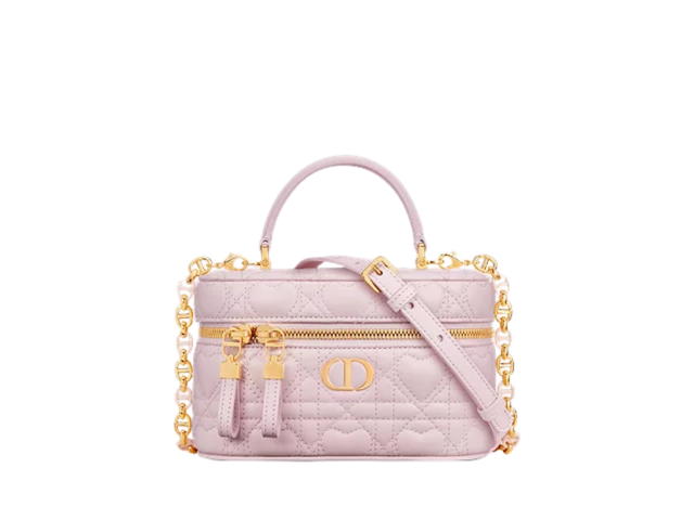 Dior Dior Dioramour Dior Caro Mini Vanity In Lambskin Leather Heart Motif With Cd Signature And Gold Hardware Pale Pink - view 1