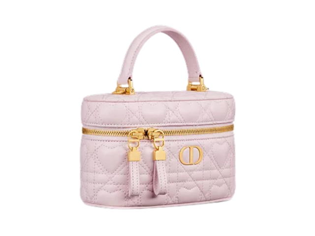 Dior Dior Dioramour Dior Caro Mini Vanity In Lambskin Leather Heart Motif With Cd Signature And Gold Hardware Pale Pink - view 2