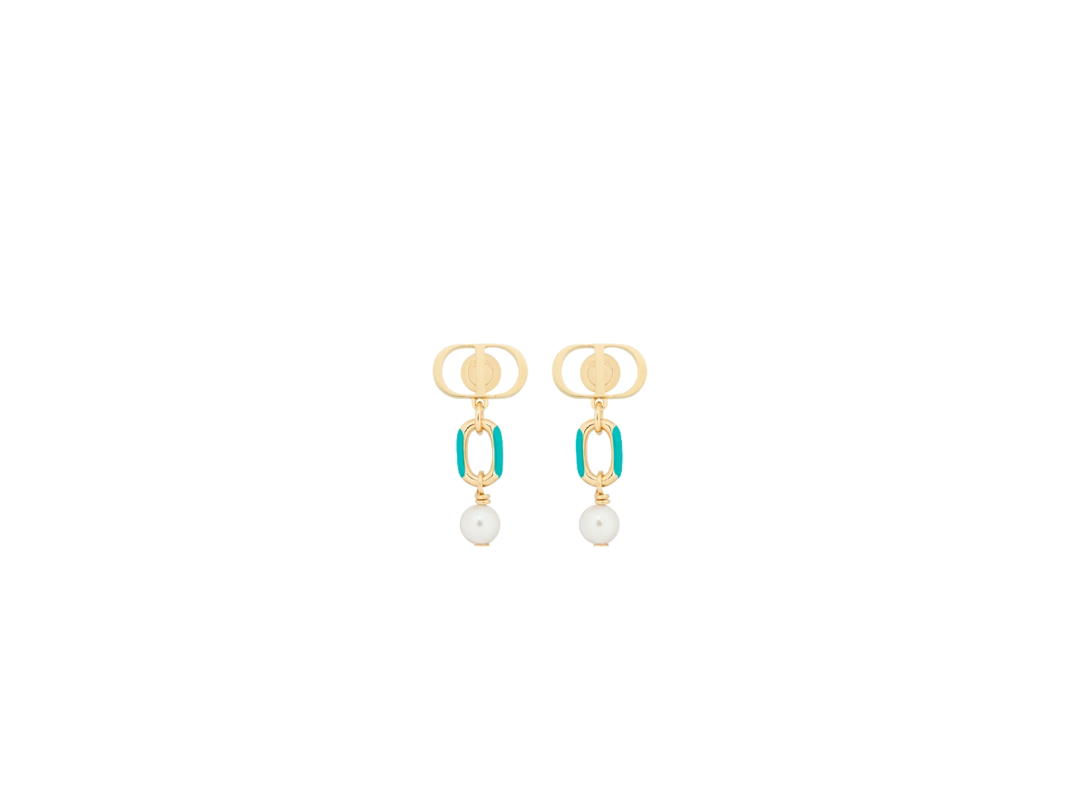 Dior Dior Dioriviera Petit CD Earrings In Modern And Sophisticated Appeal Gold-Finish Metal, White Resin Pearls and Aquamarina Lacquer