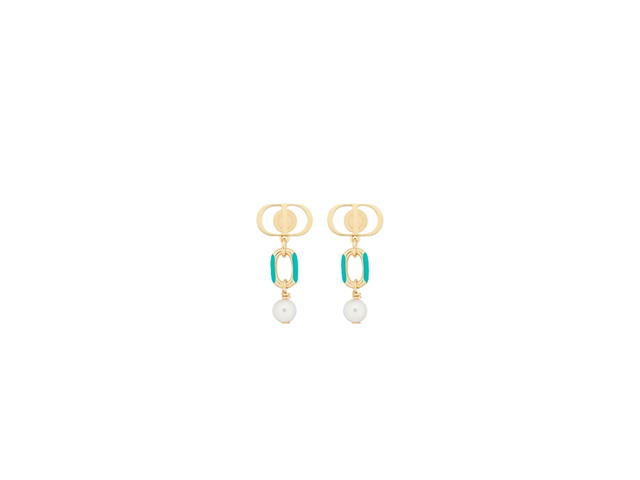 Dior Dior Dioriviera Petit CD Earrings In Modern And Sophisticated Appeal Gold-Finish Metal, White Resin Pearls and Aquamarina Lacquer - view 1