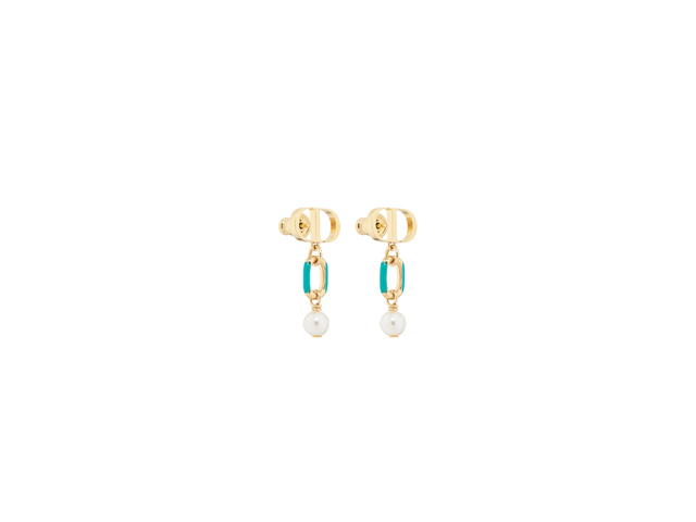 Dior Dior Dioriviera Petit CD Earrings In Modern And Sophisticated Appeal Gold-Finish Metal, White Resin Pearls and Aquamarina Lacquer - view 2