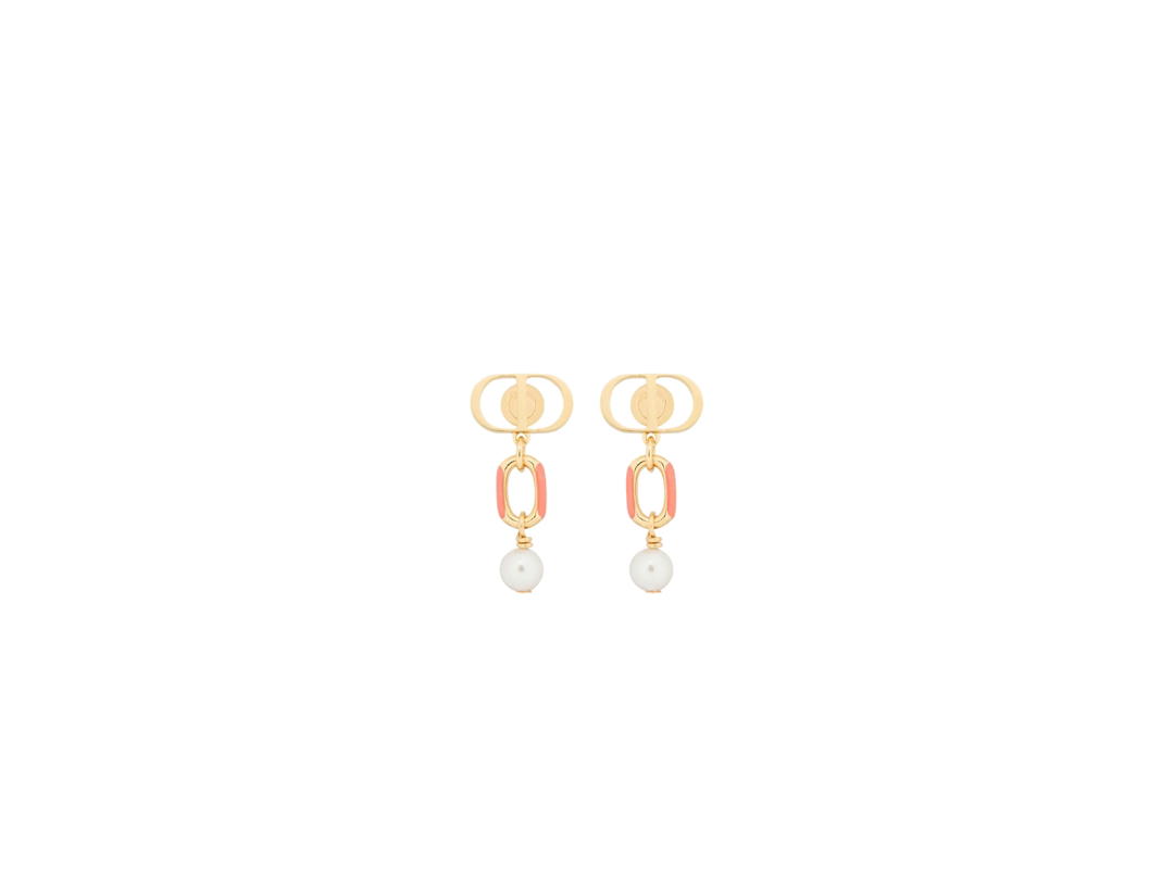 Dior Dior Dioriviera Petit CD Earrings In Modern And Sophisticated Appeal Gold-Finish Metal with White Resin Pearls and Coral Lacquer