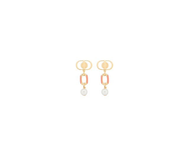 Dior Dior Dioriviera Petit CD Earrings In Modern And Sophisticated Appeal Gold-Finish Metal with White Resin Pearls and Coral Lacquer - view 1