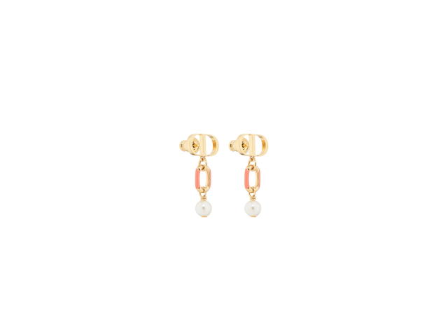 Dior Dior Dioriviera Petit CD Earrings In Modern And Sophisticated Appeal Gold-Finish Metal with White Resin Pearls and Coral Lacquer - view 2