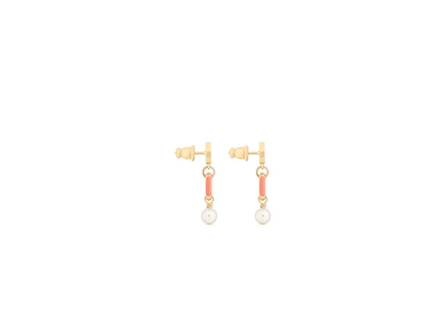 Dior Dior Dioriviera Petit CD Earrings In Modern And Sophisticated Appeal Gold-Finish Metal with White Resin Pearls and Coral Lacquer - view 3