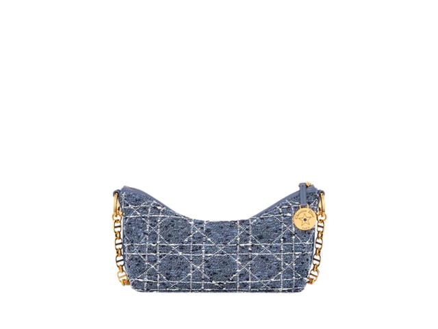 Dior Dior Diorstar Hobo Bag with Chain In Blue Tweed With White Cannage Motif And Gold Hardware Denim - view 1