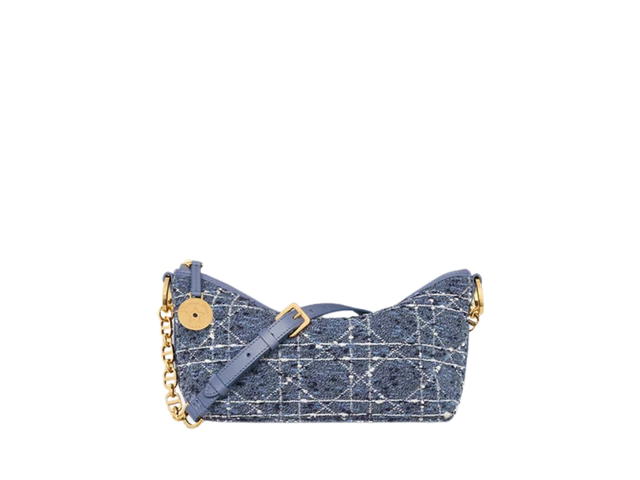 Dior Dior Diorstar Hobo Bag with Chain In Blue Tweed With White Cannage Motif And Gold Hardware Denim - view 2
