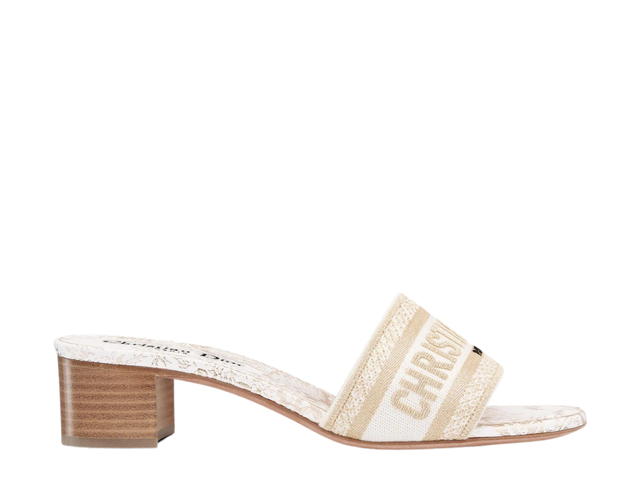 Dior Dior Dway Heeled Slide In Cotton Embroidered With Dior Jardin d'Hiver Motif White-Gold - view 1