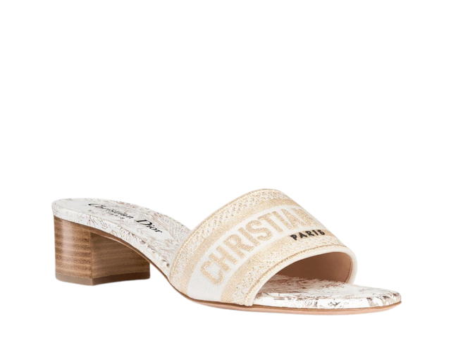 Dior Dior Dway Heeled Slide In Cotton Embroidered With Dior Jardin d'Hiver Motif White-Gold - view 2