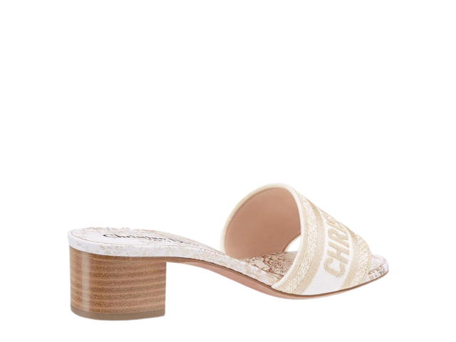 Dior Dior Dway Heeled Slide In Cotton Embroidered With Dior Jardin d'Hiver Motif White-Gold - view 3