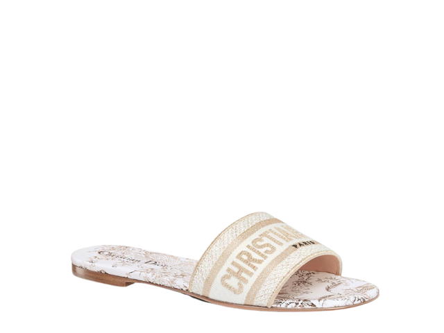 Dior Dior Dway Slide In Cotton Embroidered With Dior Jardin d'Hiver Motif White-Gold - view 2