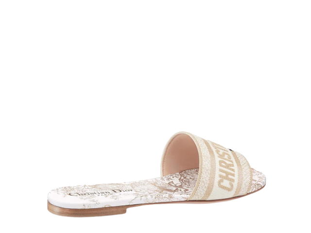 Dior Dior Dway Slide In Cotton Embroidered With Dior Jardin d'Hiver Motif White-Gold - view 3