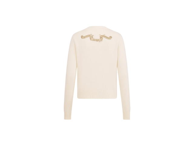 Dior Dior Embroidered Sweater Ecru Cashmere Knit with Gold-Tone Dior Around the World Motif - view 2