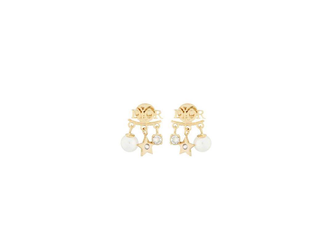 Dior Dior Evolution Earrings In Gold-Finish Metal With White Resin Beads And White Crystals