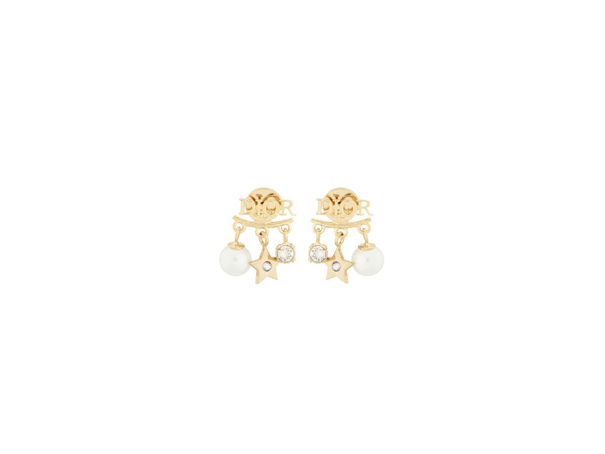 Dior Dior Evolution Earrings In Gold-Finish Metal With White Resin Beads And White Crystals