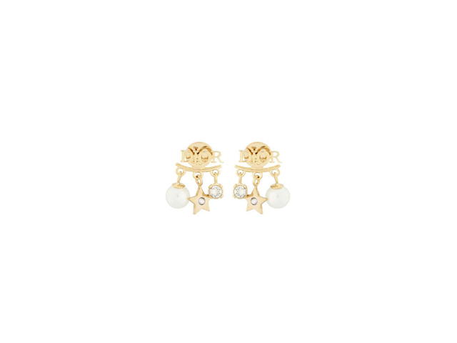 Dior Dior Evolution Earrings In Gold-Finish Metal With White Resin Beads And White Crystals - view 1