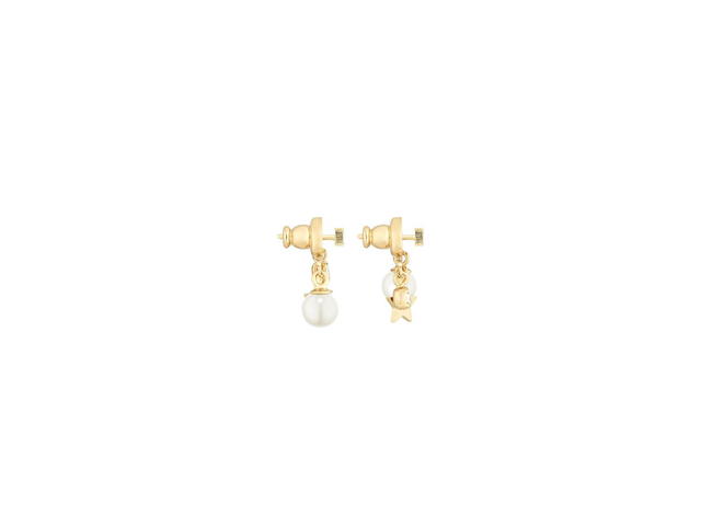 Dior Dior Evolution Earrings In Gold-Finish Metal With White Resin Beads And White Crystals - view 2