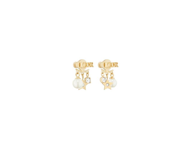 Dior Dior Evolution Earrings In Gold-Finish Metal With White Resin Beads And White Crystals - view 3