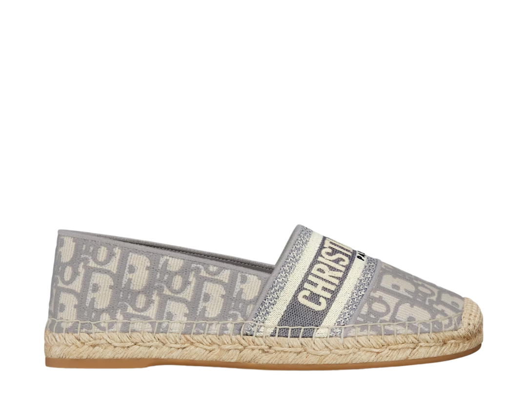 Dior Dior Granville Espadrille In Stone Gray Dior Oblique Embroidered Cotton (W)