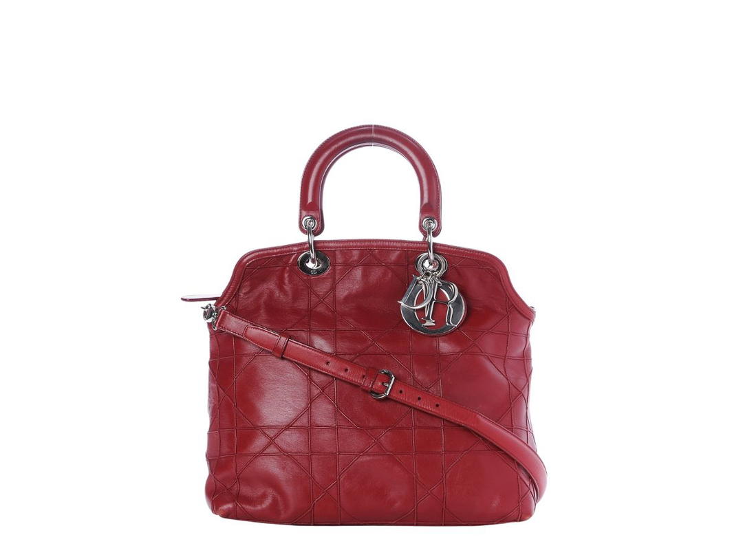 Dior Dior Granville Medium Tote Bag Lambskin Cannage Red