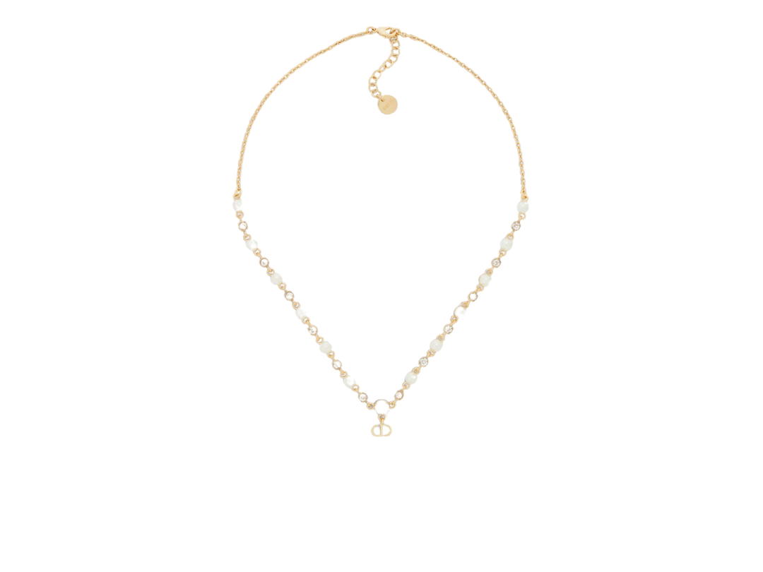 Dior Dior In Modern Twist Gold-Finish Metal with White Resin Pearls and Silver-Tone Crystals And Completed by the CD signature in the center Gold